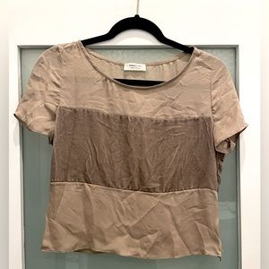 Minan Wong Blouse. Velvet and chiffon. Two toned tan.